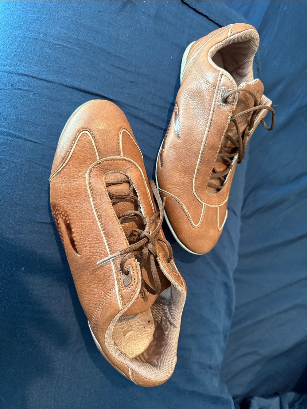 Womens Casual Brown Leather Lace-Up Sneakers